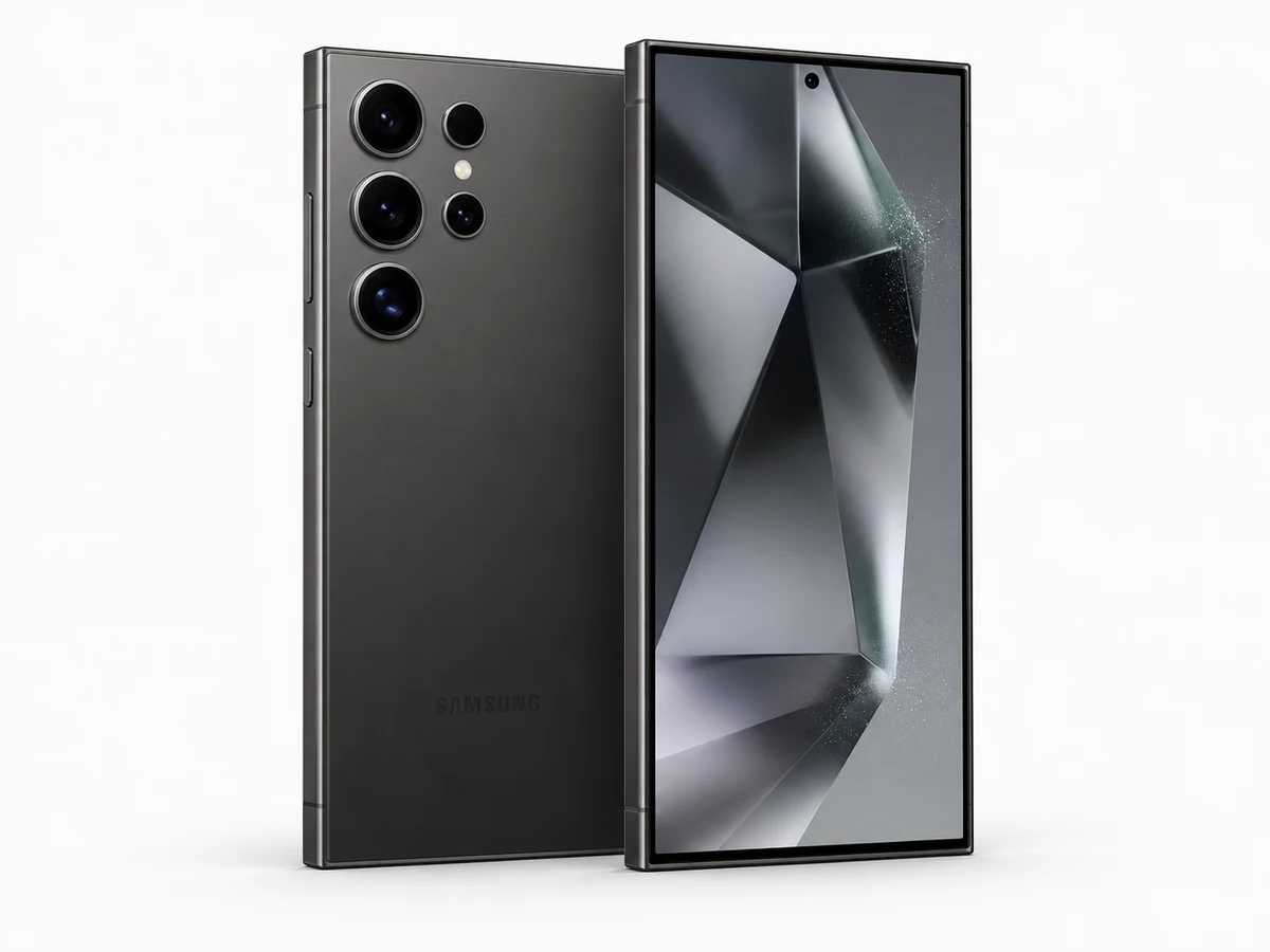 Samsung Galaxy S24 Ultra in Titan Schwarz – Vorder- und Rückansicht (Modellabbildung)