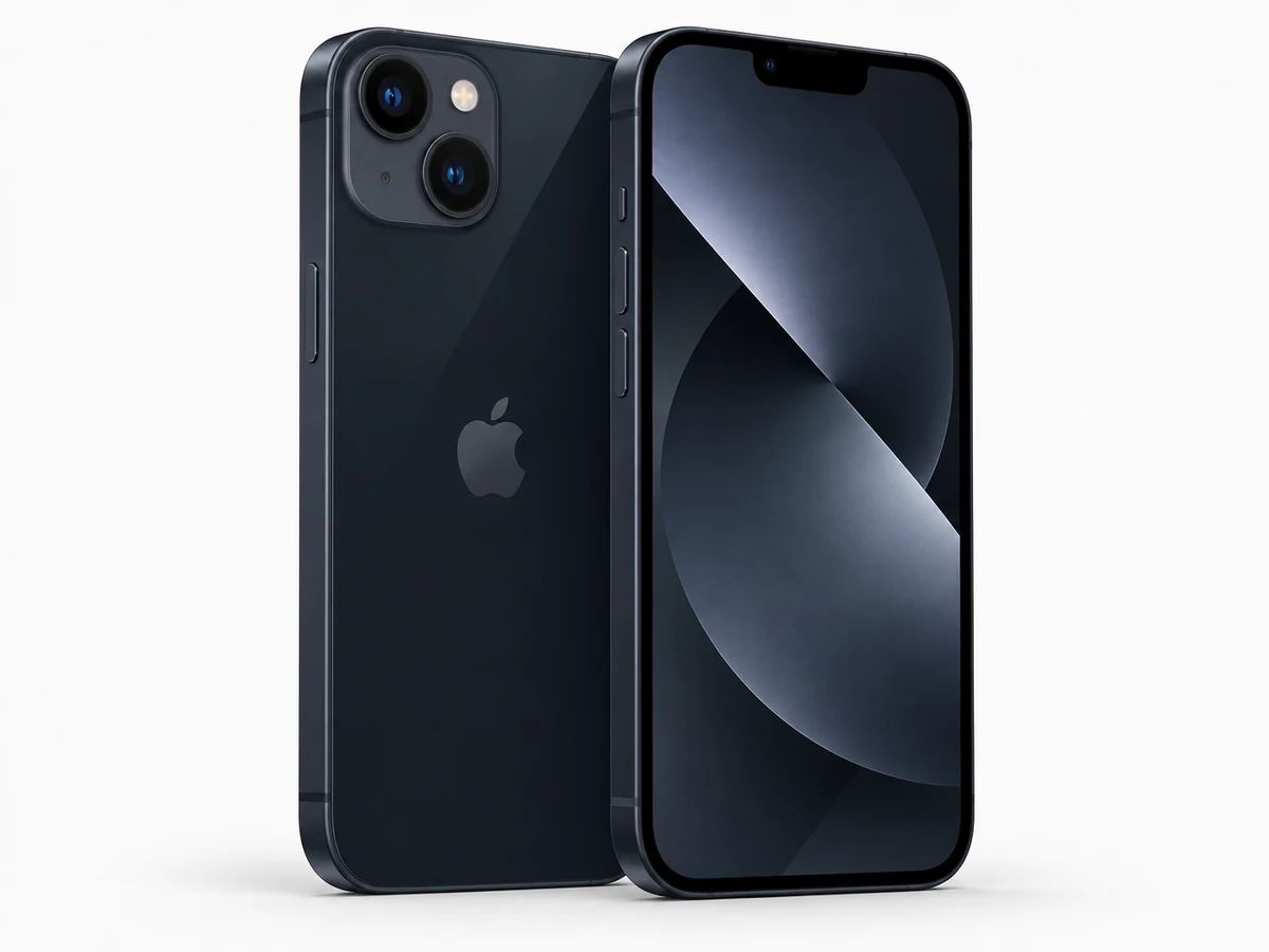 Apple iPhone 13 in Mitternacht – Vorder- und Rückansicht (Modellabbildung)