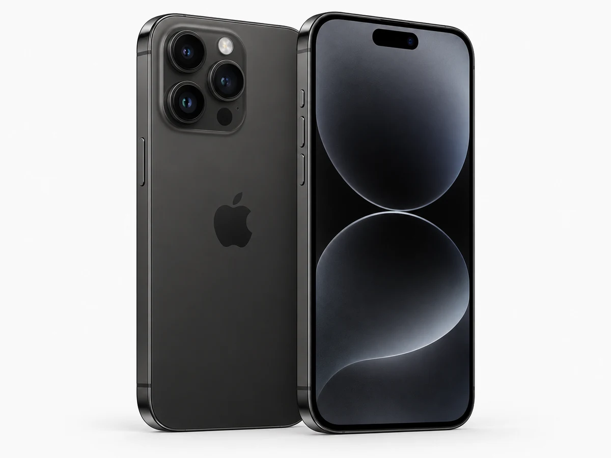 Apple iPhone 14 Pro Max in Space Schwarz – Vorder- und Rückansicht (Modellabbildung)