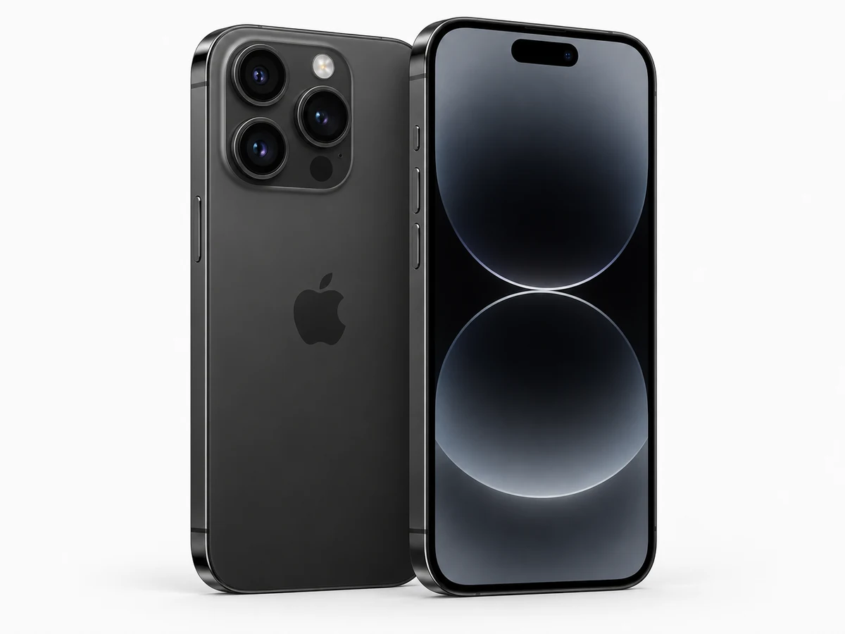 Apple iPhone 14 Pro in Space Schwarz – Vorder- und Rückansicht (Modellabbildung)