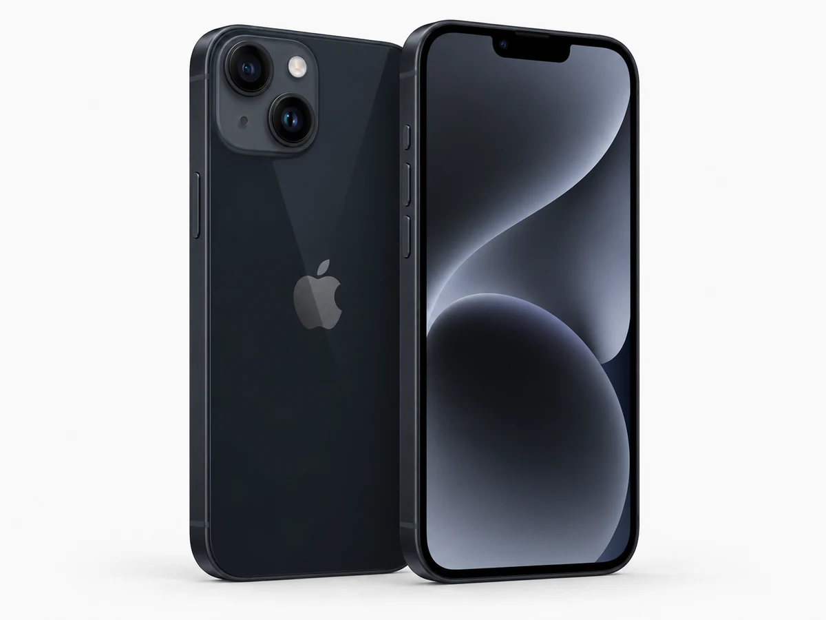 Apple iPhone 14 in Mitternacht – Vorder- und Rückansicht (Modellabbildung)