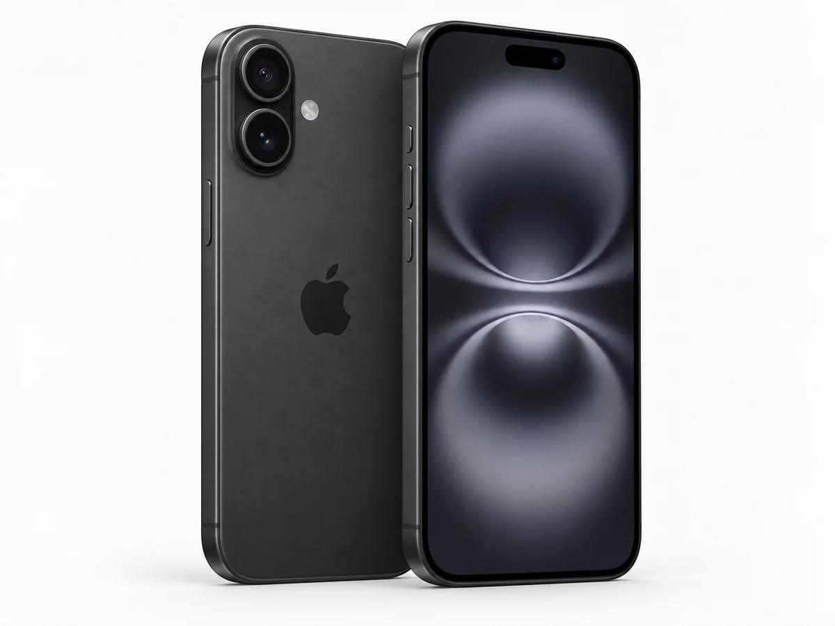 Apple iPhone 16 in Schwarz – Vorder- und Rückansicht (Modellabbildung)